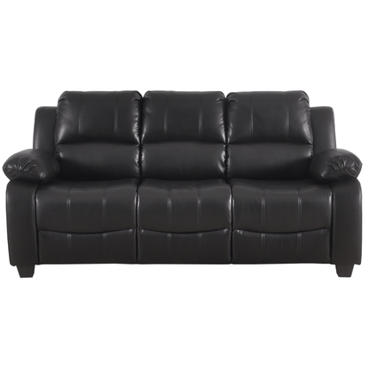 Valerie black leather 3 seater sofa front facing on a white background 