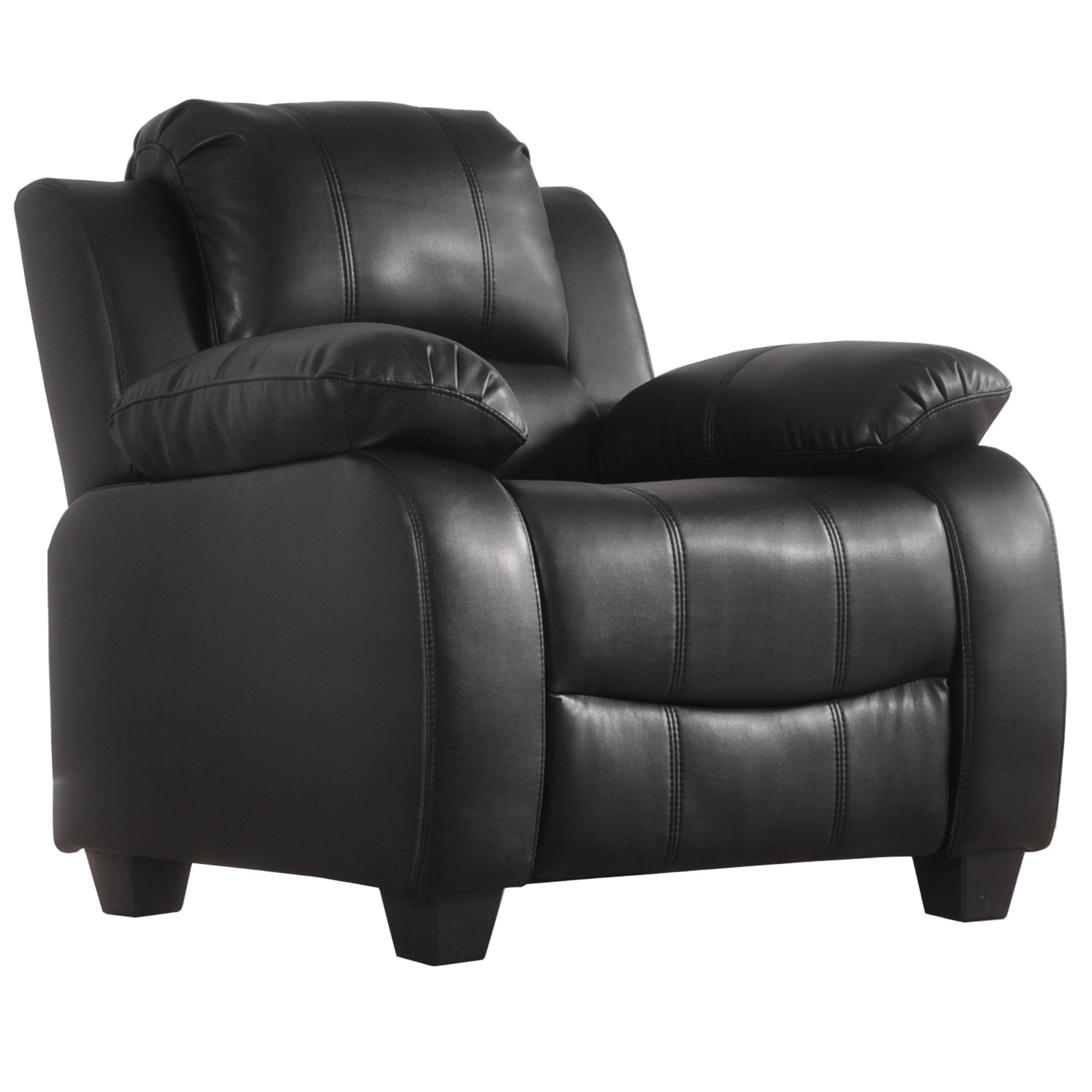 Black leather recliner chair on a white background