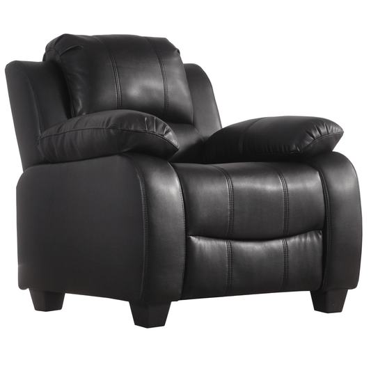 Black leather recliner chair on a white background