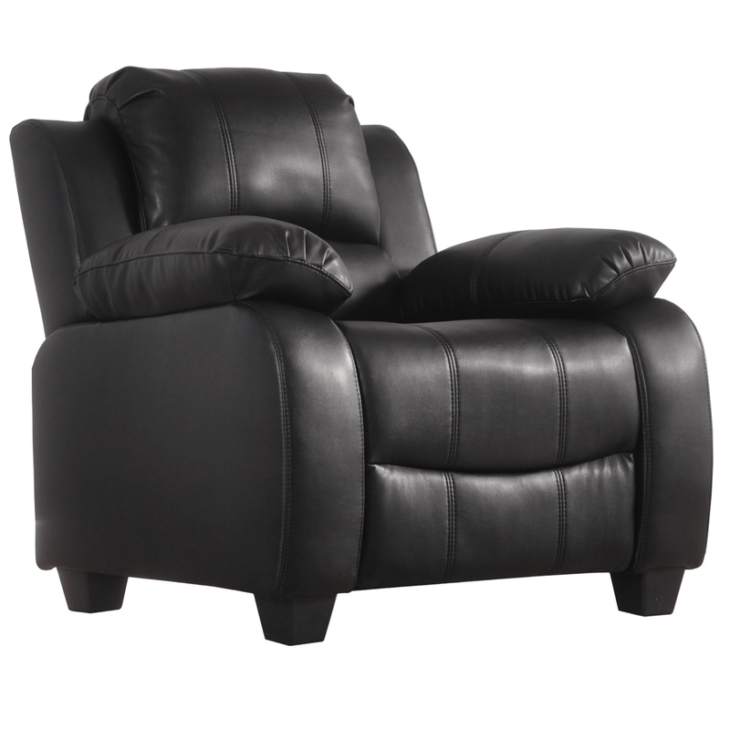 Black leather recliner chair on a white background