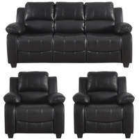 Valerie Black Leather Modern 3+1+1 Seater Sofa Set