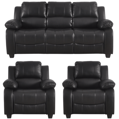 Valerie Black Leather Modern 3+1+1 Seater Sofa Set