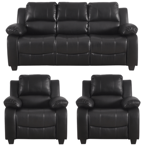 Valerie Black Leather Modern 3+1+1 Seater Sofa Set