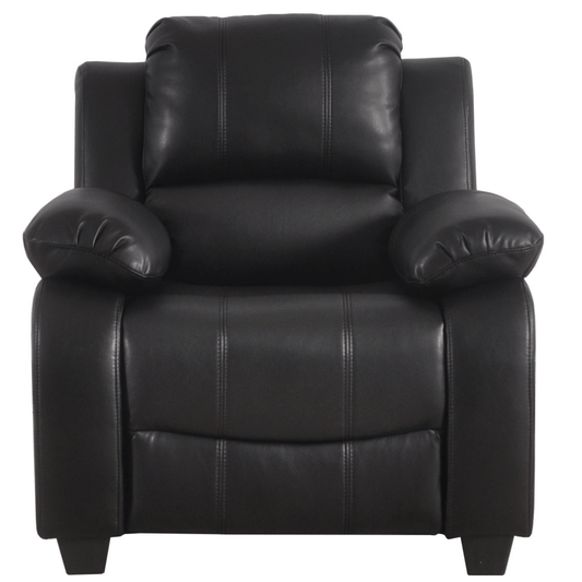Black leather recliner chair on a white background