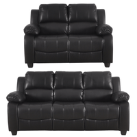 Valerie Black Leather Modern 3+2 Seater Sofa Set