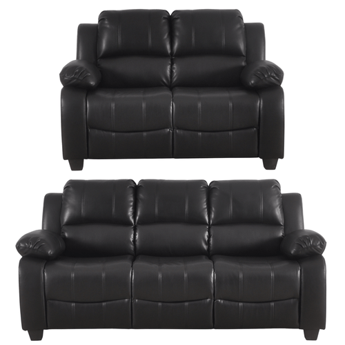 Valerie Black Leather Modern 3+2 Seater Sofa Set