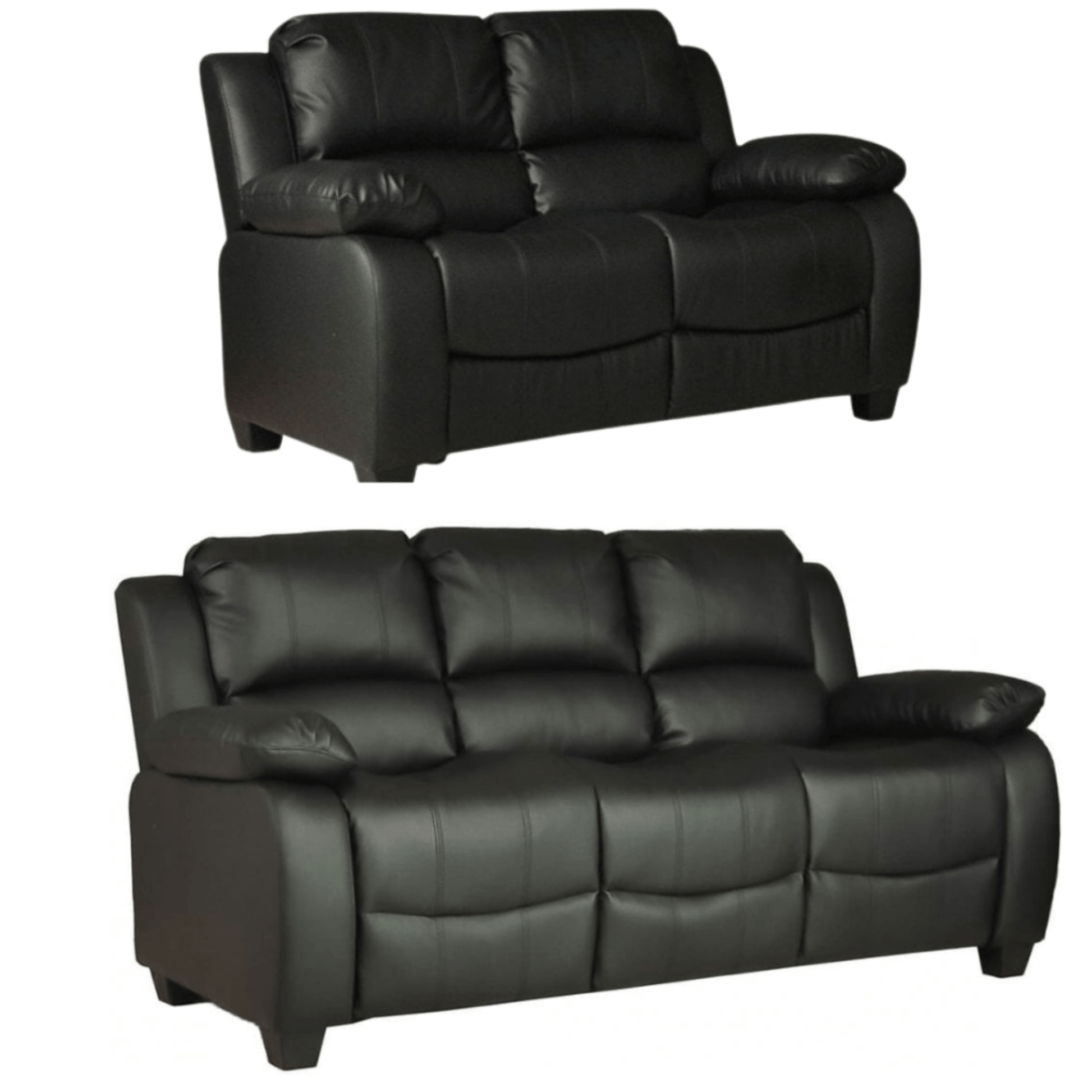 Valerie Black Leather Modern 3+2 Seater Sofa Set - Furniture Instore