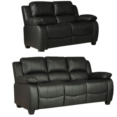 Valerie Black Leather Modern 3+2 Seater Sofa Set