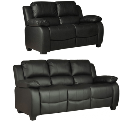 Valerie Black Leather Modern 3+2 Seater Sofa Set - Furniture Instore