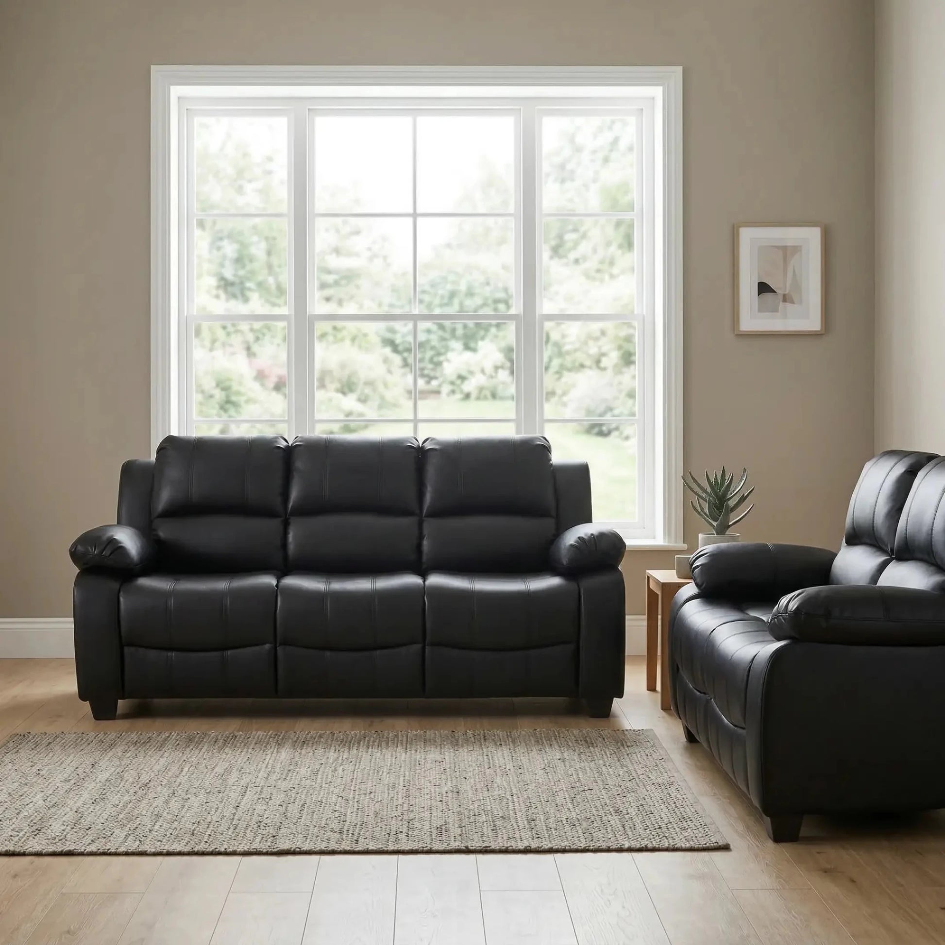 Valerie Black Leather Modern 3+2 Seater Sofa Set - Furniture Instore