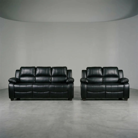 Valerie Black Leather Modern 3+2 Seater Sofa Set - Furniture Instore