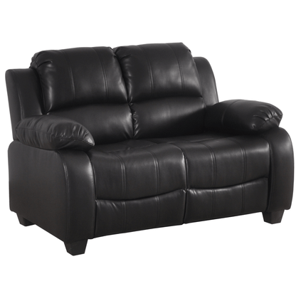 Black leather loveseat on a white background