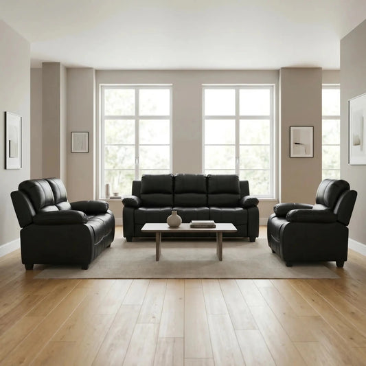Valerie Black Leather Modern 3+2+1 Seater Sofa Set - Furniture Instore