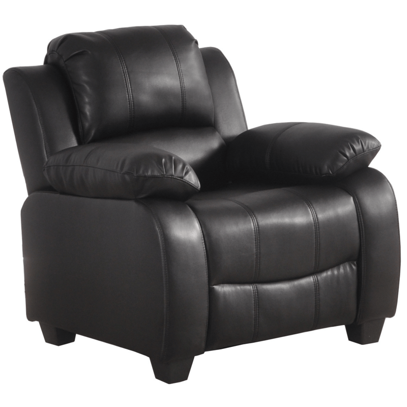 Black leather recliner chair on a white background