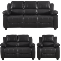 Valerie Black Leather Modern 3+2+1 Seater Sofa Set