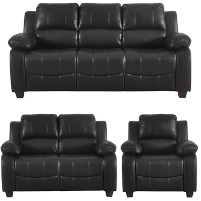 Valerie Black Leather Modern 3+2+1 Seater Sofa Set
