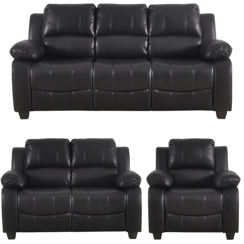 Valerie Black Leather Modern 3+2+1 Seater Sofa Set