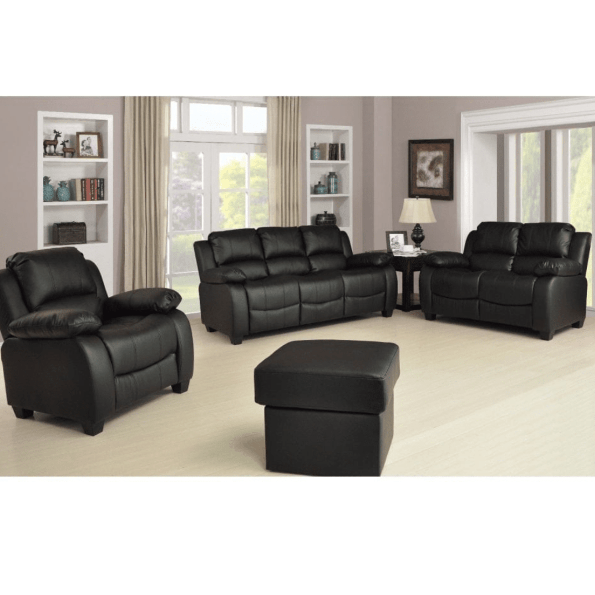 Valerie Black Leather Modern 3+2+1 Seater Sofa Set - Furniture Instore