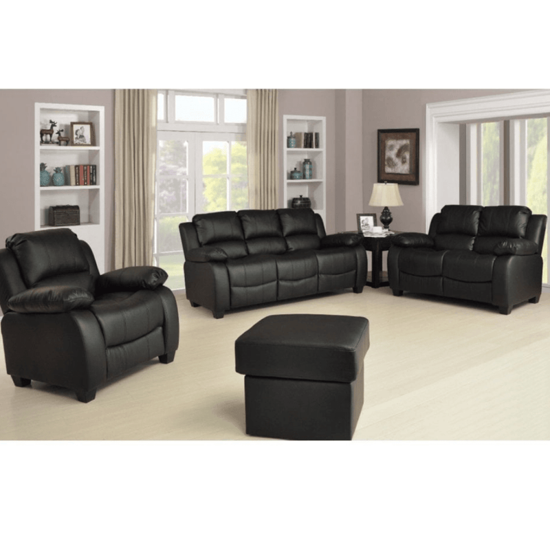 Valerie Black Leather Modern 3+2+1 Seater Sofa Set - Furniture Instore