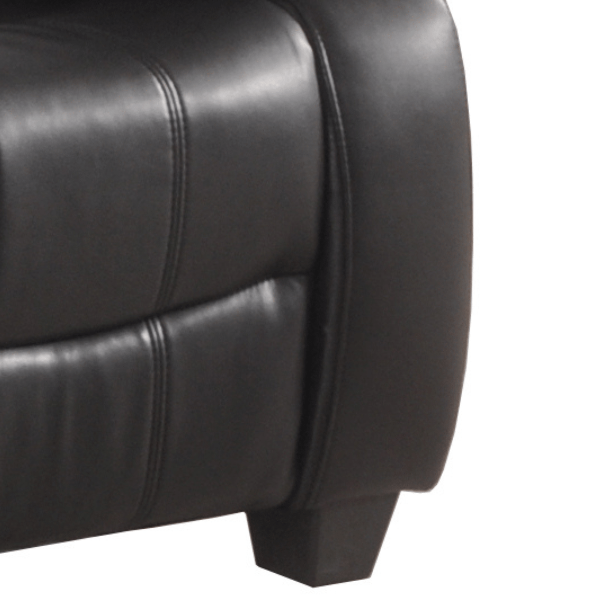 Close-up of a black leather armchair on a white background