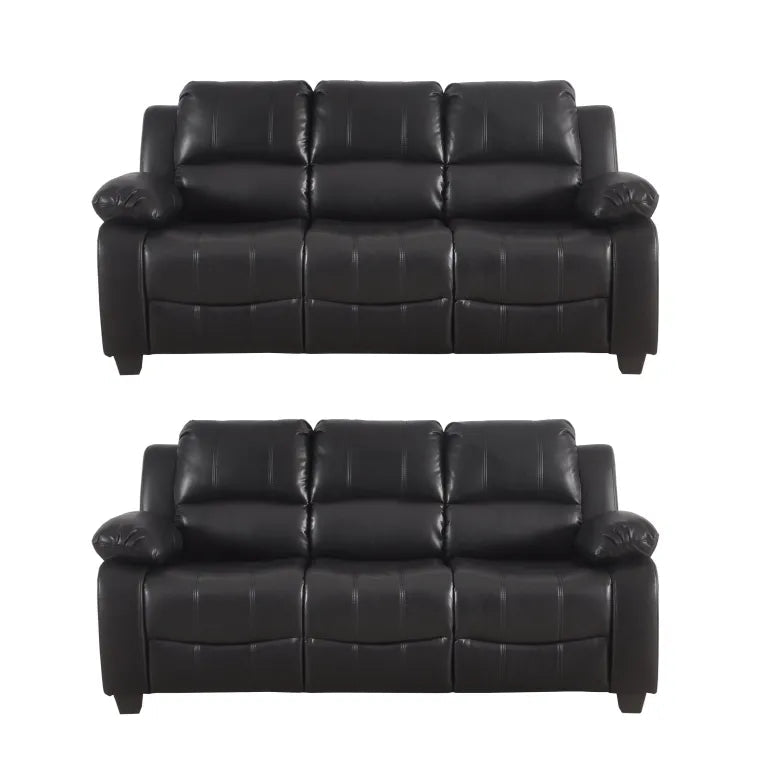 Valerie Black Leather Modern 3+3 Seater Sofa Set - Furniture Instore