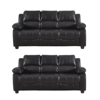 Valerie Black Leather Modern 3+3 Seater Sofa Set