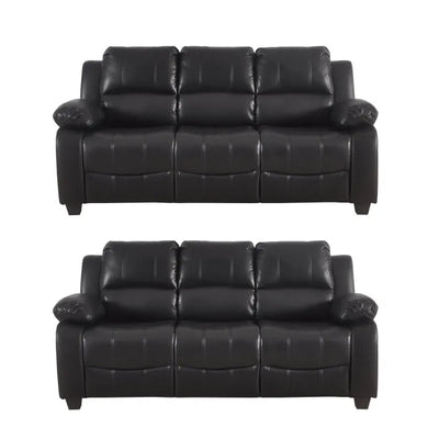 Valerie Black Leather Modern 3+3 Seater Sofa Set