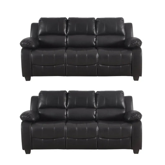 Valerie Black Leather Modern 3+3 Seater Sofa Set - Furniture Instore