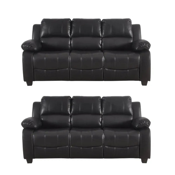 Valerie Black Leather Modern 3+3 Seater Sofa Set