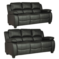 Valerie Black Leather Modern 3+3 Seater Sofa Set