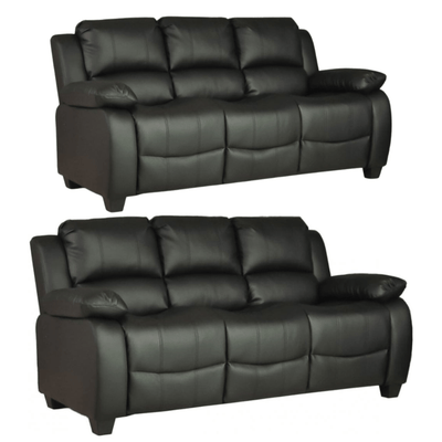 Valerie Black Leather Modern 3+3 Seater Sofa Set