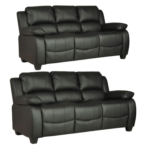 Valerie Black Leather Modern 3+3 Seater Sofa Set