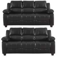 Valerie Black Leather Modern 3+3 Seater Sofa Set