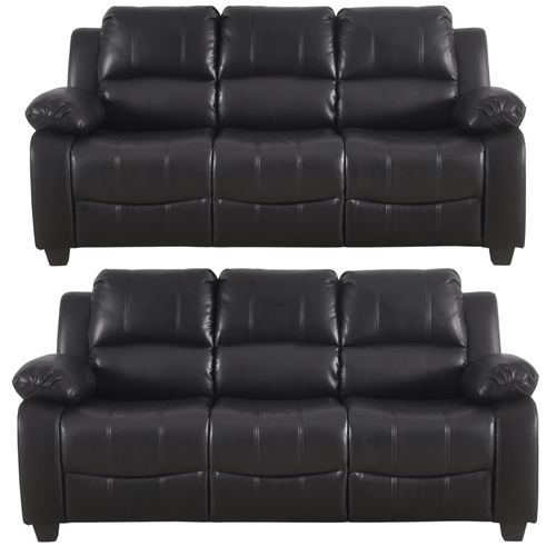 Valerie Black Leather Modern 3+3 Seater Sofa Set