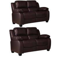 Valerie Brown Leather Modern 2+2 Seater Sofa Set