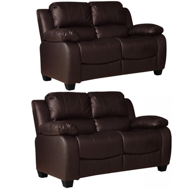 Valerie Brown Leather Modern 2+2 Seater Sofa Set