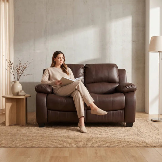 Valerie Brown Leather 2 Seater Sofa - Furniture Instore