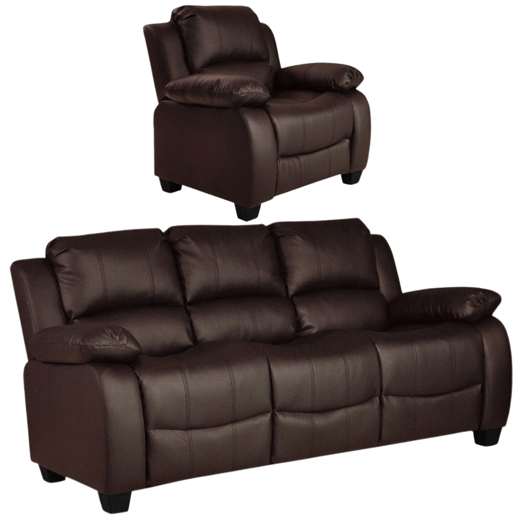 Valerie Brown Leather Modern 3+1 Seater Sofa Set - Furniture Instore