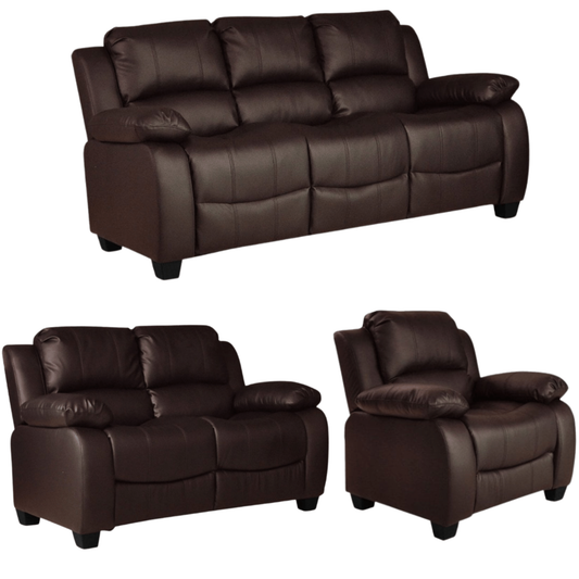 Valerie Brown Leather Modern 3+2+1 Seater Sofa Set