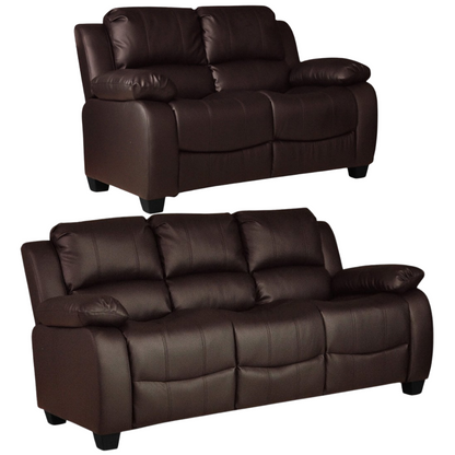 Modern 3+2 brown leather sofa set on white background – stylish 3 seater and 2 seater leather couches for contemporary living room