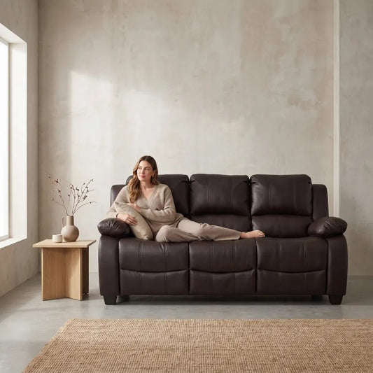 Valerie Brown Leather 3 Seater Sofa - Furniture Instore