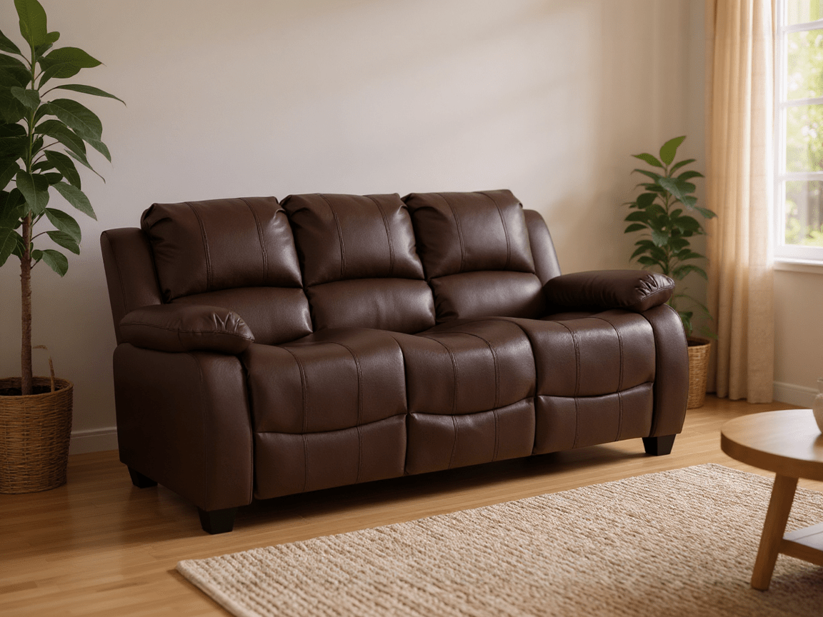 Valerie Brown Leather Modern 3+3 Seater Sofa Set - Furniture Instore