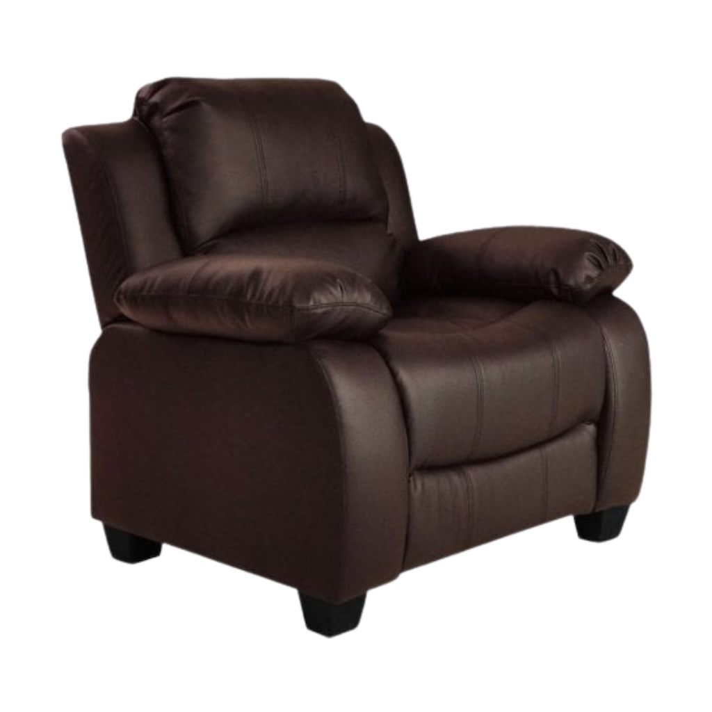 Modern brown leather armchair on white background – stylish compact leather armchair for contemporary living room interiors