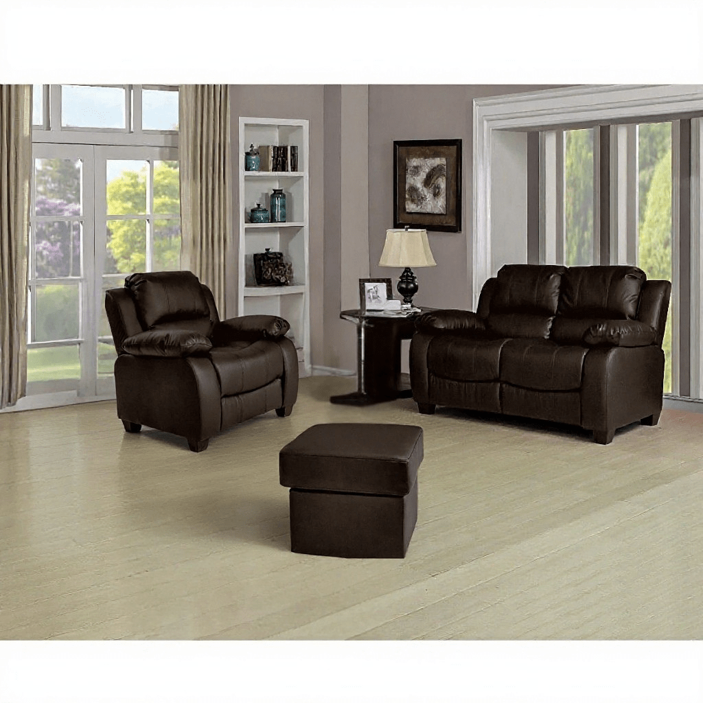 Valerie Brown Leather Modern 2+1 Seater Sofa Set - Furniture Instore