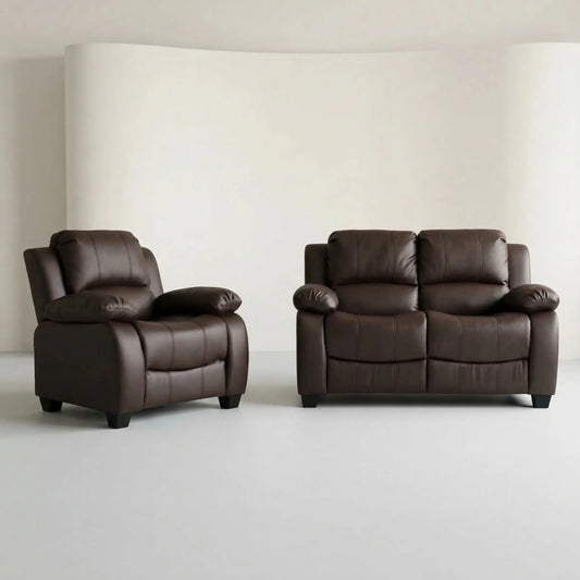 Valerie Brown Leather Modern 2+1 Seater Sofa Set - Furniture Instore