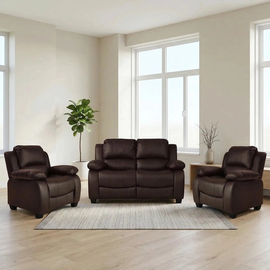 Valerie Brown Leather Modern 2+1+1 Seater Sofa Set - Furniture Instore
