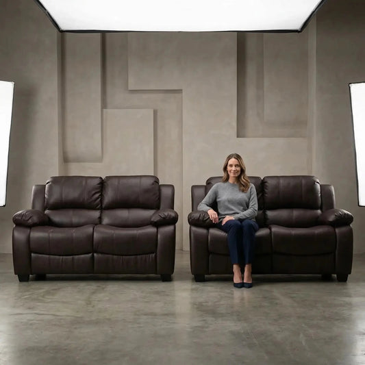Valerie Brown Leather Modern 2+2 Seater Sofa Set - Furniture Instore