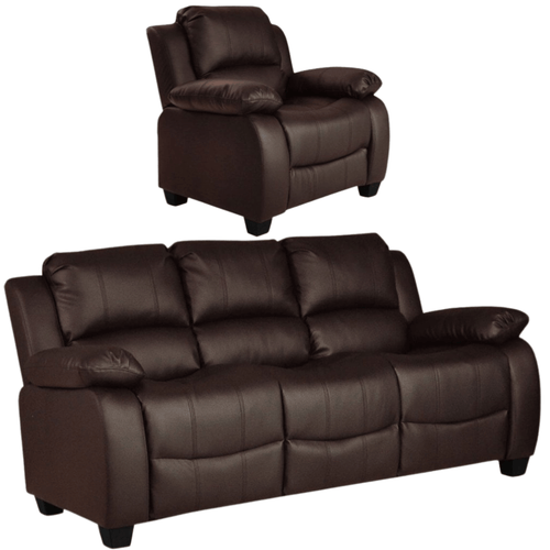 Valerie Brown Leather Modern 3+1 Seater Sofa Set