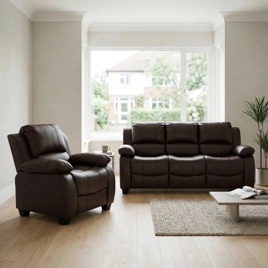Valerie Brown Leather Modern 3+1 Seater Sofa Set - Furniture Instore