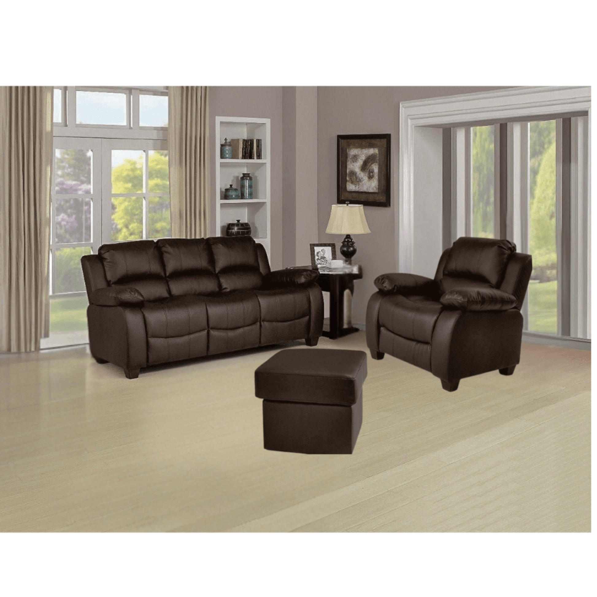 Valerie Brown Leather Modern 3+1 Seater Sofa Set - Furniture Instore